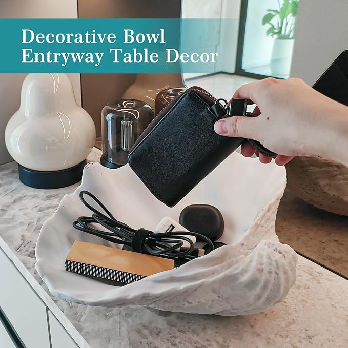 Accessoryway Extra Large Clam Shells Decorative Bowl-White Sea Shells Decorative Storage Bowls for Coastal Beach theme house table centerpiece decorations & Nautical decor for coffee table-12.4"-1PC-Ruum Studio Home