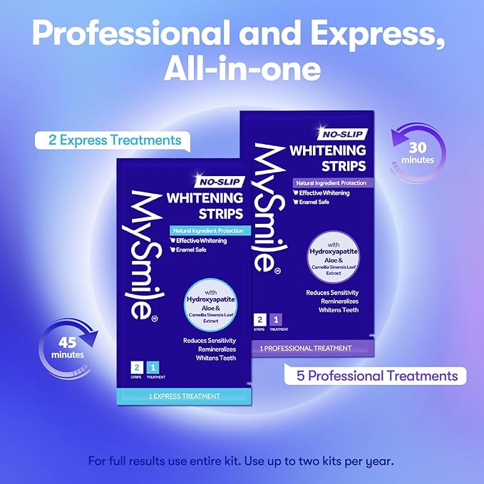 MySmile Teeth Whitening Strips 7 Treatments Kit, Hydroxyapatite-Infuse White Strips, Non-Sensitive Teeth Whitening with Soothing Natural Ingredients, Enamel-Safe, Residue-Free, Non-Slip(14 Count)-Ruum Studio Home