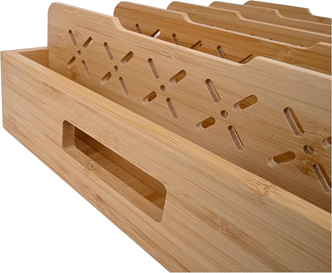 Natural Bamboo Storage Tray with 5 Custom Dividers, Deep Drawer Organizer for Kitchen, Small Cabinets, Home Office & Living Room-Ruum Studio Home