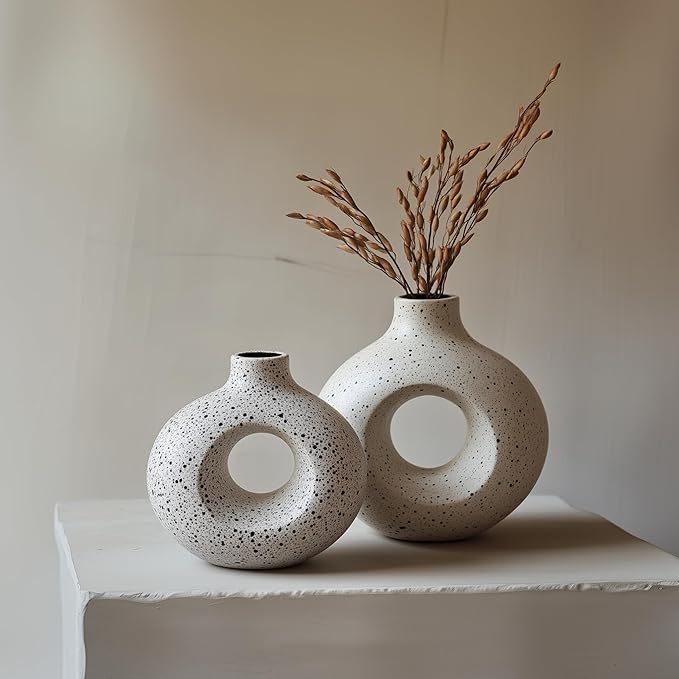 NOBULA Ceramic Bagel Vases C6 – Thoughtful for Mom – Elegant Set of 2 for Living Room, Bedroom or Table – Modern Home Decor She’ll Love – Perfect for Flowers & Plants-Ruum Studio Home