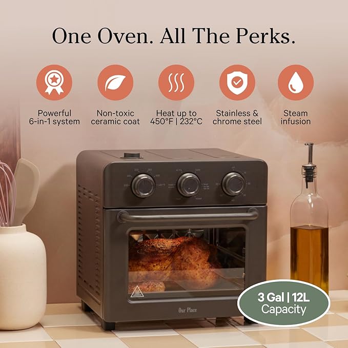Our Place Wonder Oven | 6-in-1 Air Fryer & Toaster Oven with Steam Infusion | Compact, Countertop Friendly, Fast Preheat, Multifunctional | Air Fry, Toast, Roast, Bake, Reheat & Broil | Char-Ruum Studio Home