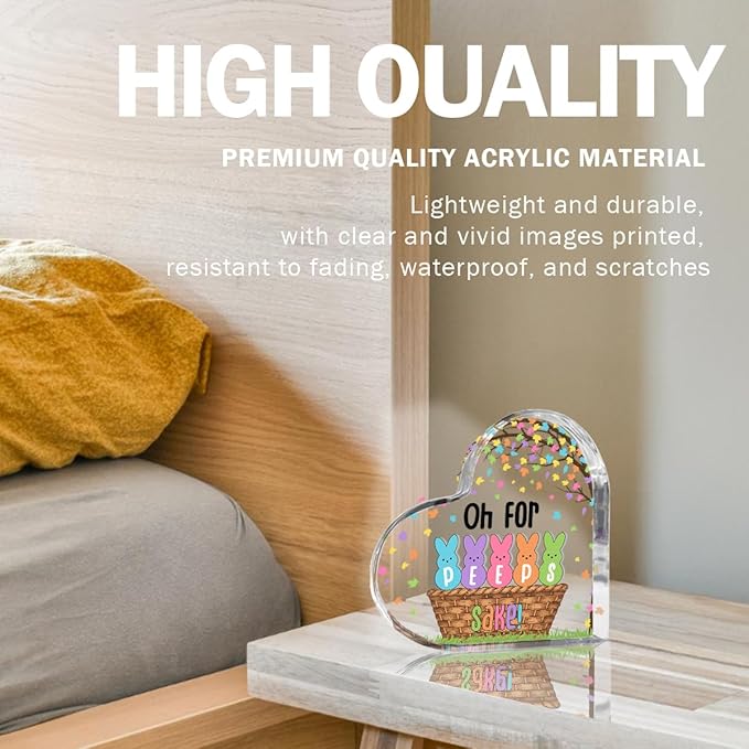 Funny Easter Bunny Decor Desk Decor Acrylic Heart Sign Easter Decorations Easter Gift Acrylic Heart Plaque Box Sign for Home Farmhouse Kitchen Bathroom Shelf Table Decoration Oh for Peeps Shake Sign-Ruum Studio Home