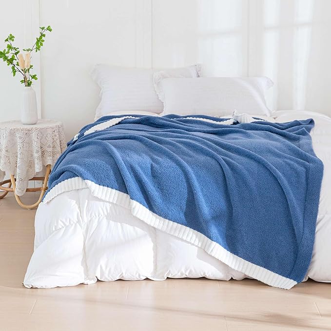 Soft Fuzzy Throw Blanket - Blue Cozy Warm Knit Fluffy Plush, Lightweight & Breathable, Throw for Bed, Chair, Sofa, Couch, Outdoor, 50"X60", Oeko-TEX Certified-Ruum Studio Home