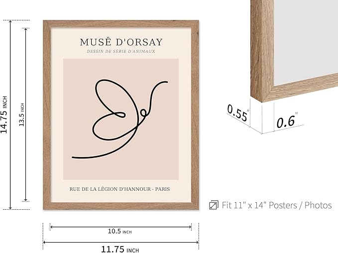 Poster Master Vintage Poster - Retro One Line Butterfly Drawing Print - Butterfly Line Art - Minimal Gift for Him, Her, Animal Lover - Abstract Decor for Home, Office, 11x14 Beige Framed-Ruum Studio Home
