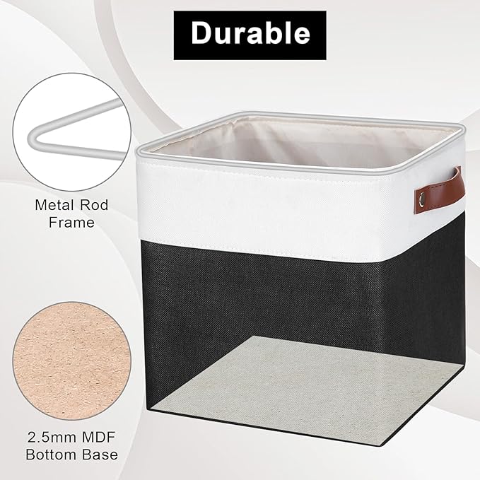Collapsible Fabric Storage Cubes 11x11 Cube Storage Bins, 4 Pack Closet Baskets Box with Handles for Organizing, Shelf, Toys, Clothes, Home, Office, Nursery (Black&White)-Ruum Studio Home