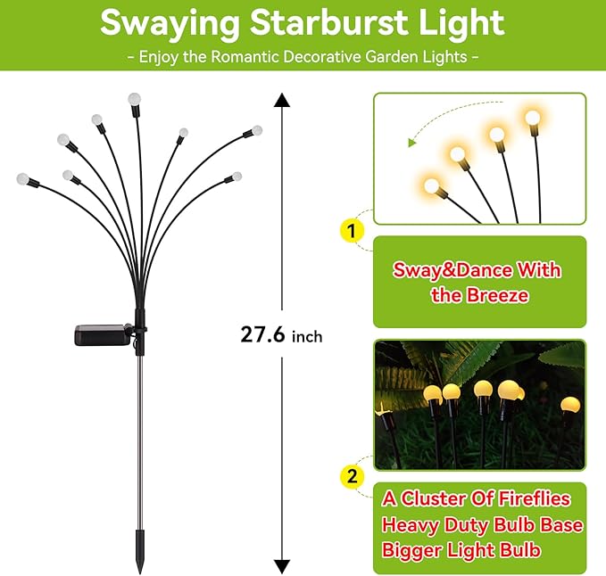Solar Garden Lights Outdoor Waterproof, 6 Pack 48 LED Swaying Light Firefly Light Outdoor Decor Lights for Garden Gifts for Pathway Party Christmas Decoration, Warm White-Ruum Studio Home