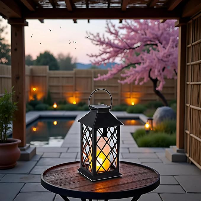 Simplelight 11 Inch Decorative Lanterns-IP44 Waterproof Outdoor Hanging Lantern, Battery Operated Decorative Lantern for Patio, Table, Fireplace with Timer, Black Color (1)-Ruum Studio Home