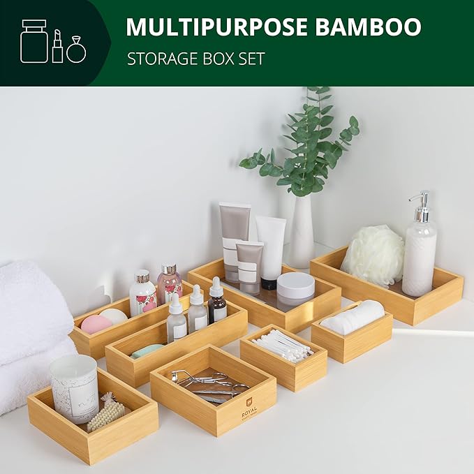ROYAL CRAFT WOOD Bamboo Jewelry Organizer Box & Chests Set - Versatile Storage Solution for Makeup, Jewelry, and Bathroom Essentials (8 Boxes)-Ruum Studio Home