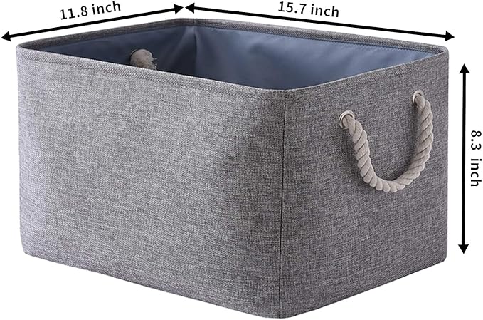 TcaFmac Storage Bins for Organization - Large 3 Pack Canvas Storage Basket for Shelves with Handles, Collapsible Baskets for Organizing for Closet Dog Laundry (Grey 16x12x8 inch)-Ruum Studio Home