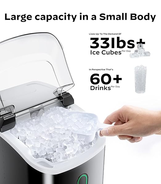 Silonn Nugget Ice Maker Countertop, Portable Pellet Ice Machine with Self-Cleaning Function, Sonic Ice Maker Produces 33lbs of Chewable Ice in 24 Hours, Ideal for Home Kitchen and Office, Black-Ruum Studio Home
