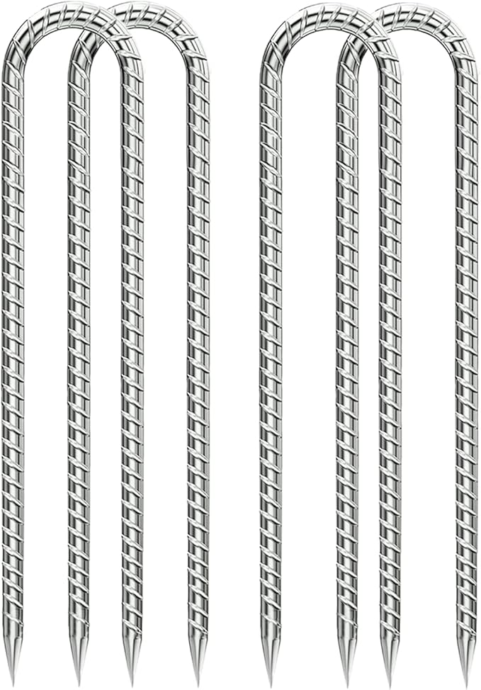 Rebar-Stakes-12-Inch, Ground Stakes Heavy Duty U-Hook Galvanized Anti-Rust Ground Anchors for Camping Tent Trampoline Accessories Dog Fence Chicken Coop Deer Fence 4pcs-Ruum Studio Home