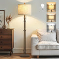 Floor Lamps for Living Room - 60" Resin Farmhouse Floor Lamp with 3 Color Temperatures - Vintage Standing Lamp Reading Light with Linen Shade Retro Tall Lamp for Bedroom Office, Grey-Ruum Studio Home
