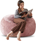 Bean Bag Chair 3Ft, Memory Foam Filled, Large Beanbag Chairs for Adults and Teens, Soft Sofa with Removable Flannel Cover, Round Couch for Living Room Bedroom College Dorm (Pink, 3FT-36×36"×24")-Ruum Studio Home