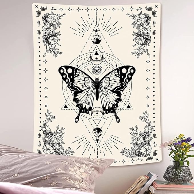Lunerfex Boho Butterfly Tapestry Small Tapestry Tarot Tapestries Moon Phase Aesthetic Tapestries Wall Hanging for Bedroom and Living Room Decor Butterfly 60×80 Inches-Ruum Studio Home