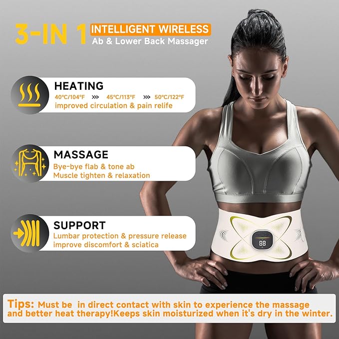 Abs Stimulator Abdominal, ab Belt Muscle Stimulator with Heat for Belly Fat Loss, Stomach Cellulite Melting, Postpartum Care Smooth & Firming, Lower Back Massager for Pain Relief Women Men Gifts-Ruum Studio Home