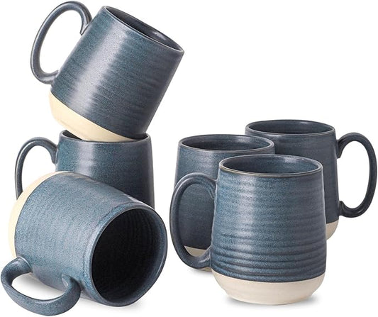 Hasense Porcelain Coffee Mugs Set of 6, 15 Ounce Large Ceramic Coffee Cups Set with Handle for Latte, Tea, Cocoa and Hot Chocolate, Dark Blue Coffee Mugs for Men and Women, Microwave Safe-Ruum Studio Home
