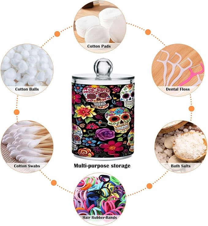 Colorful Skulls 2PC Airtight Transparent Plastic Storage Jar Food Storage Container Plastic for Food Herbs Tea etc with Storage Lid easy to use and clean With lid Easy To Use-Ruum Studio Home