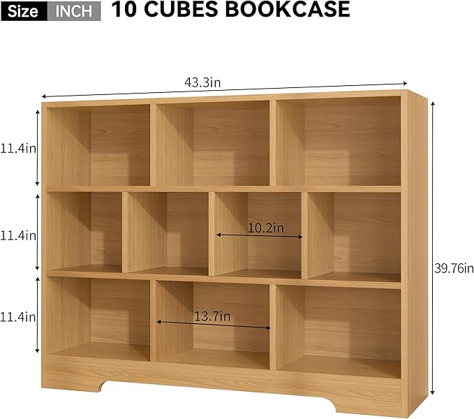 Book Shelf Set of 2, 10 Cubes Storage Organizer, 3-Tier Open Shelf Wooden Bookcase, Freestanding Wooden Bookshelf Cube Shelf for Bedroom, Living Room, Home Office-Ruum Studio Home