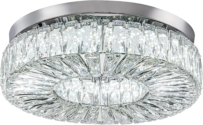 16.5" Crystal Chandelier LED Modern Flush Mount Ceiling Light Fixtures Round Ring Luxury Large Chandelier for Living Room Bedroom Dining Room Entrance (Cool white-16.5")-Ruum Studio Home