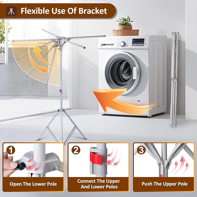 Tripod Drying Rack Height Adjustable, 2025 Upgraded Foldable Portable Standing Drying Rack,Carbon Steel Material Drying Rod, Easy to Install,Use for Indoor and Outdoor Clothes, Towel Drying-Ruum Studio Home