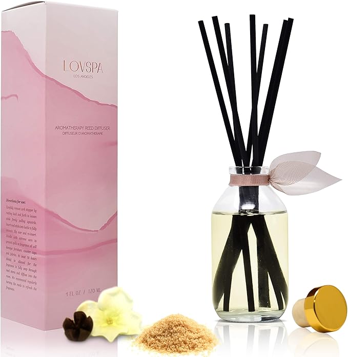LOVSPA Reed Diffuser Set, Warm Vanilla Sugar Scented Oil Diffuser with Sticks, Home Fragrance Accessories for Bathroom Shelf Decor, Aroma Diffusers for Home or Office Fall Decor, USA Made-Ruum Studio Home
