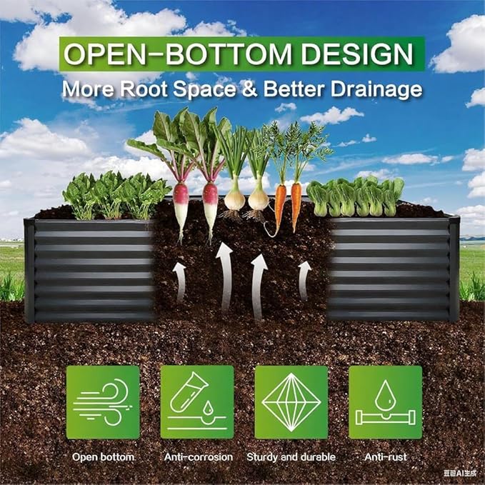 GARDMAX 6x3x1FT Raised Garden Bed Kit, Metal Planter Boxes Outdoor with Easy Assembly, Large Garden Bed for Vegetables, Fruits, Flower, Herbs Rectangle Dark Grey-Ruum Studio Home
