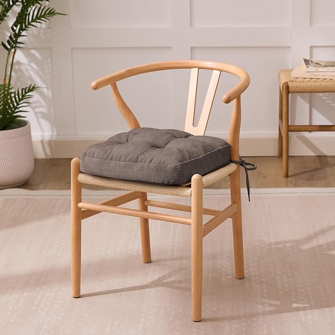 Chair Cushions for Dining Chairs, Dining Chair Cushions, Tufted Indoor Chair Pads with Ties & Non Slip Backing, Seat Cushions for Kitchen Chairs 16.5” x 16.5” x 3.5”, Set of 4, Light Brown-Ruum Studio Home