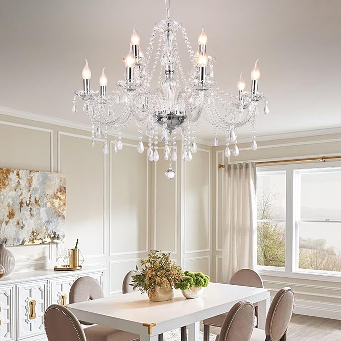 Modern Elegant 15 Lights K9 Crystal Glass Chandelier Pendant Ceiling Lighting European Style for Dining Living Room Bedroom Transparent,15 E12 Bulbs Required-Ruum Studio Home