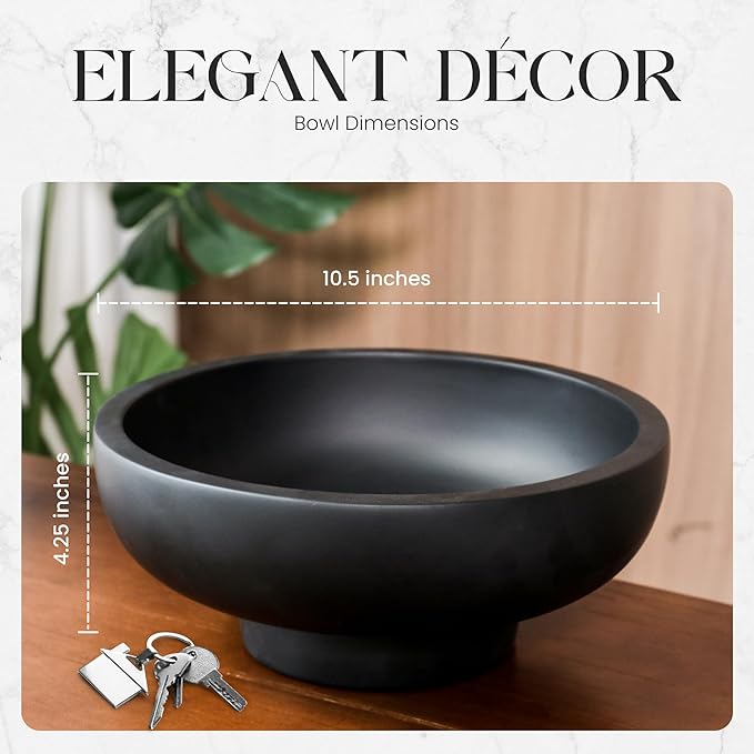 Concrete Fruit Bowl – Large Decorative Pedestal Bowl for Kitchen Counter, Entryway, or Coffee Table – Modern Catch – All Key Bowl – Heavyweight Centerpiece for Home Decor (Concrete)-Ruum Studio Home