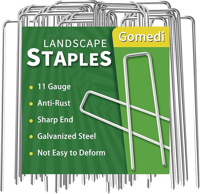 Landscape Staples 6 Inch 60 Pack, Garden Stakes Galvanized Garden Staples 11 Gauge, Plant Cover Stakes for Lawn Weed Barrier-Ruum Studio Home