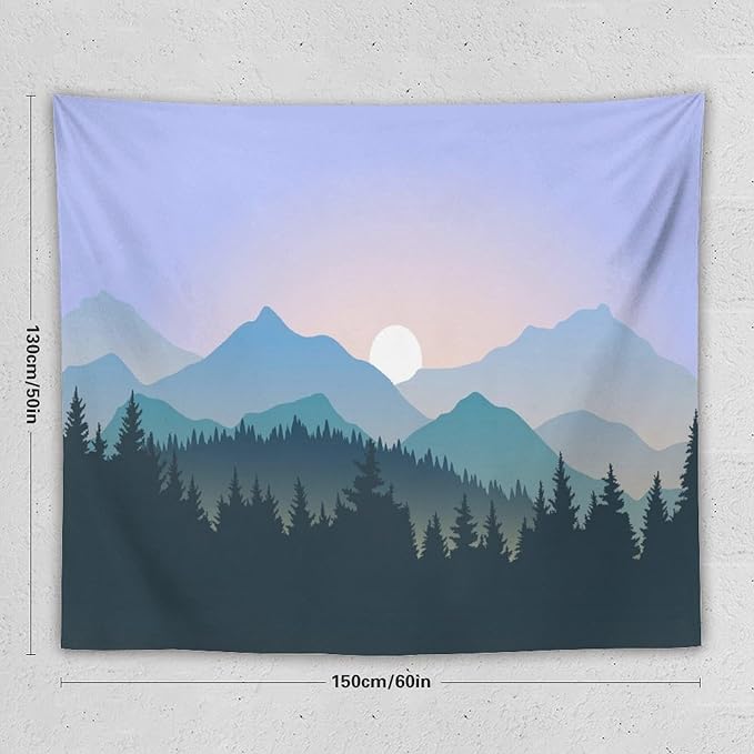 HZOHNAGO Mountain Tapestry Forest Mountain Sunrise Pattern Printed Wall Tapestry Wall Hanging for Bedroom Living Room Dorm 60" W x 50" H-Ruum Studio Home