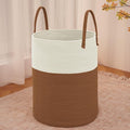 Large Woven Laundry Basket Hamper,100L Cotton Rope Storage Bin for Blankets,Toys and Clothes,Decorative Tall Nursery Hamper for Living Room,Baby Nursery,Bathroom and Bedroom,White and Brown-Ruum Studio Home