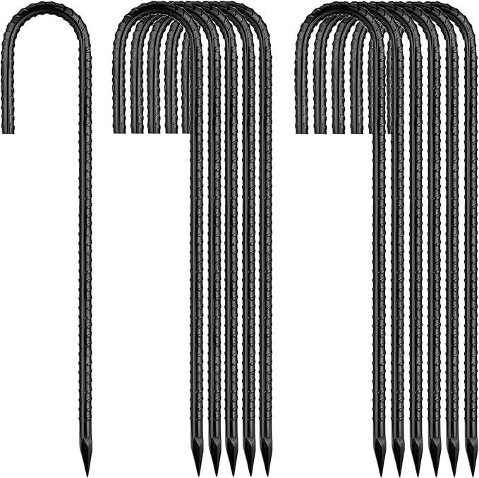 Rebar-Stakes-12-Inch, Ground Stakes Heavy Duty J-Hook Black Coated Anti-Rust Heavy Duty Ground Anchors for Garden Dog Fence Chicken Coop Christmas Decorations Deer Fence 12pcs-Ruum Studio Home