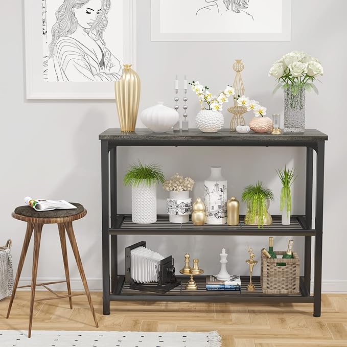 Ecoprsio Small Console Table, Sofa Table with Double Mesh Shelves, Modern Entryway Table for Entryway, Hallway, Foyer, Front Hall, Sofa Couch, Living Room, Bar, Kitchen, 32 Inch, Grey-Ruum Studio Home