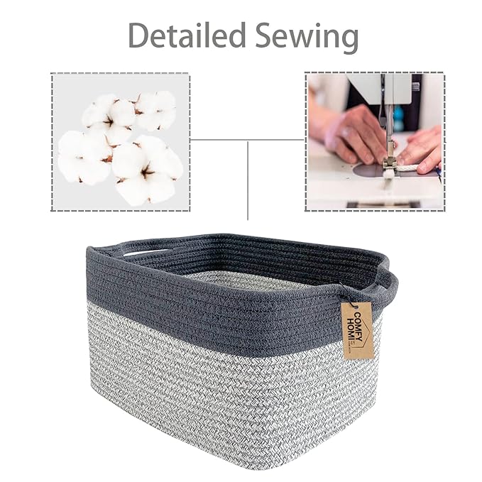 COMFY-HOMI Cotton Rope Woven Basket with Handles for Shelves,Toys,Book, Cloth Storage Baskets Bin for Organizing-13.5"x11"x9.5" Toy Decorative Organizer for Living Room, Bathroom-Light Grey-Ruum Studio Home