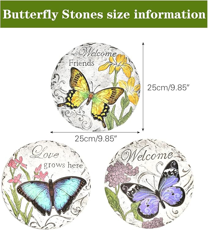 Sungmor 3PC Pretty Garden Stepping Stones, 9.8" Large Concrete Decorative Stones with Beautiful Pattern, Unique Outdoor Lawn Accents, Yard Walkway Flower Bed Wall Shelf Welcome Friends Decorations-Ruum Studio Home