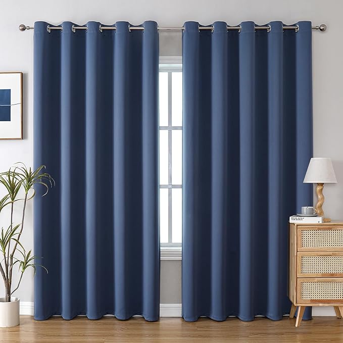 ChrisDowa Blackout Curtains 70 inches Wide for Bedroom - 2 Panels Set Extra Wide Grommet Thermal Insulated Room Darkening Curtains for Living Room (Stone Blue, 70 x 84 Inch)-Ruum Studio Home