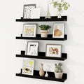 Picture Ledge Shelf, Solid Pine Wood Floating Shelves Set of 4, 16 Inches Nursery Book Shelves for Toys Storage, Kids Bookshelf Wall Mounted for Living Room Decor Photo Frames, Black-Ruum Studio Home
