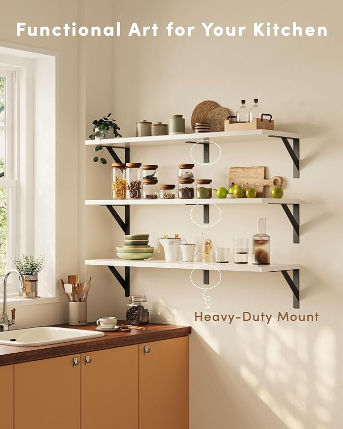 White Wall Shelves, 36 Inches Floating Book Shelves, Long Wall Shelf, Hanging Book Shelves, Long Large Deep Floating Shelf for Kitchen Bedroom-Ruum Studio Home