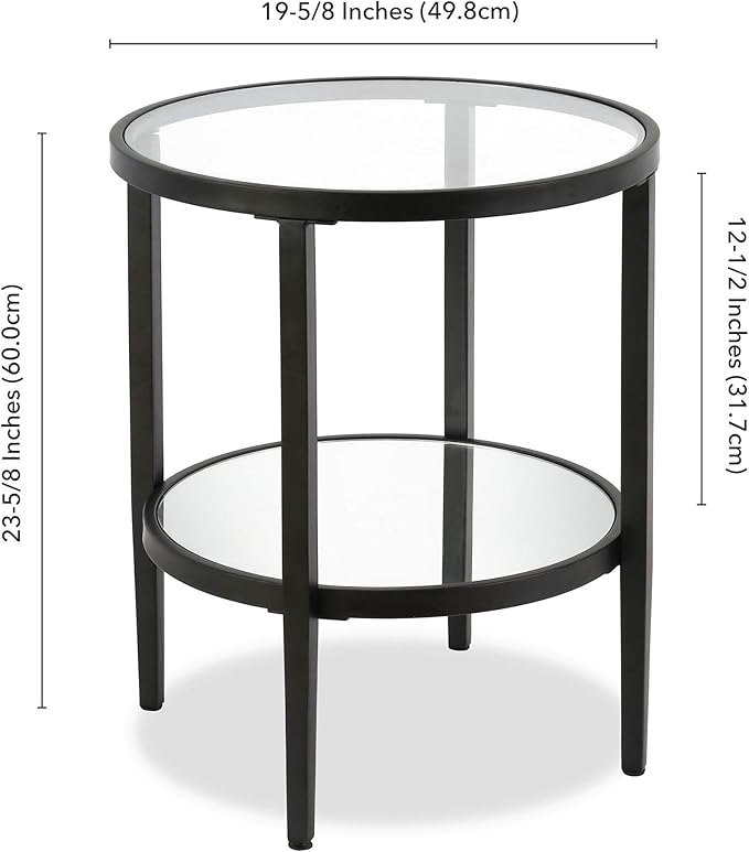 Henn&Hart 20" Wide Round Side Table with Mirror Shelf in Blackened Bronze, Table for Living Room, Bedroom-Ruum Studio Home