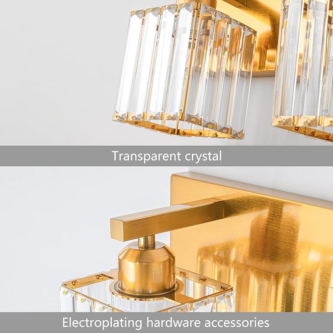 Modern 5-Light Gold Brushed Brass Finish Crystal Wall Light for Bathroom Vanity