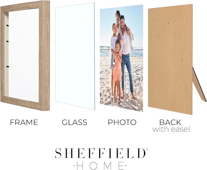 Sheffield Home 4 Piece Gallery Wall Frame Set, 8x10 Inch, 5x7 Inch, and 4x6 Inch, Light Natural-Ruum Studio Home