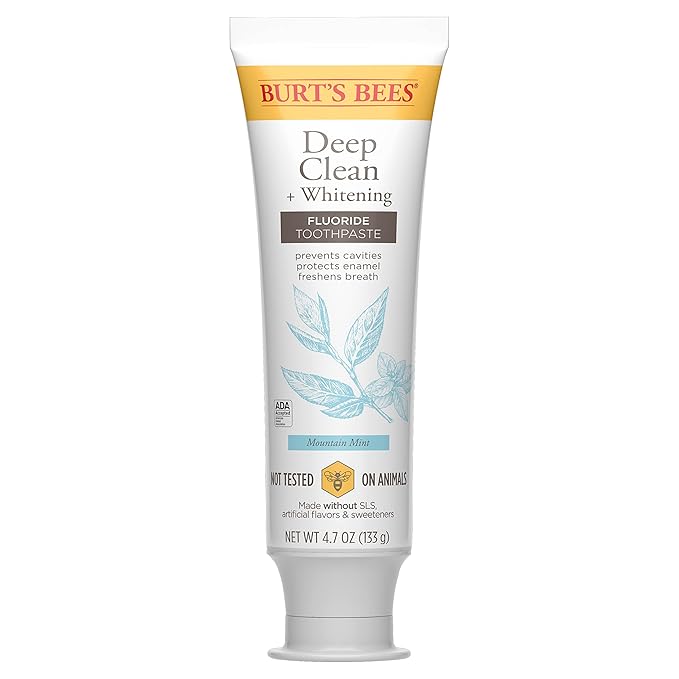 Burt's Bees Toothpaste, Natural Flavor, Fluoride Toothpaste Deep Clean + Whitening, Mountain Mint, 4.7 oz each , (Pack of 3)-Ruum Studio Home