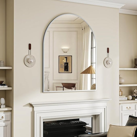BEAUTYPEAK 32"x42" Arch Bathroom Mirror, Wall Mounted Vanity Metal Frame Mirror for Bedroom, Entryway, Living Room, Silver-Ruum Studio Home