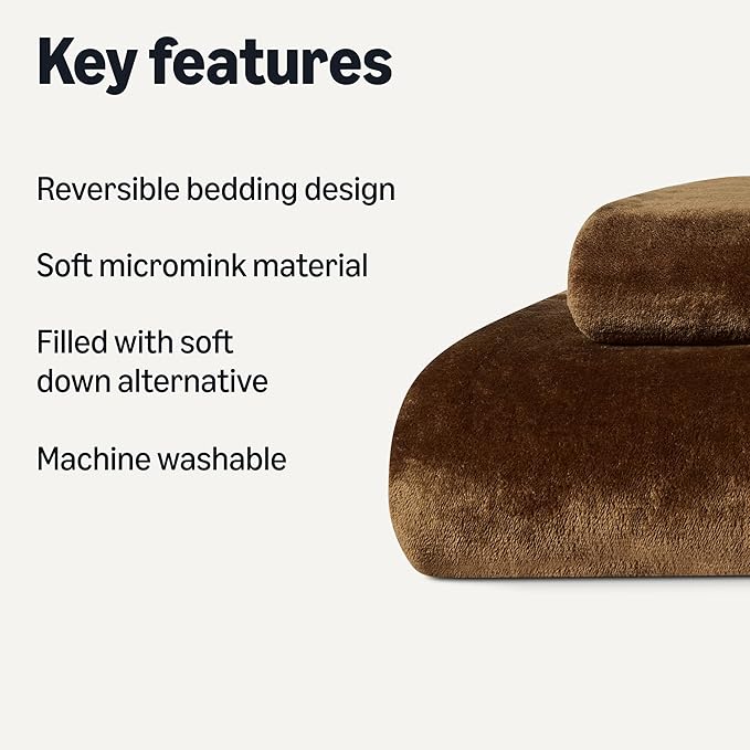 Amazon Basics Reversible Sherpa Comforter Set with Pillow Sham, Brown, Twin/Twin XL-Ruum Studio Home