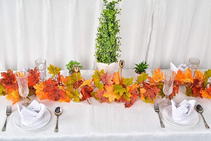 DearHouse 2 Pack Fall Garland Maple Leaf, 5.9Ft/Piece Hanging Vine Garland Artificial Autumn Foliage Garland Thanksgiving Decor for Home Wedding Fireplace Party Christmas (Green)-Ruum Studio Home