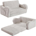 Kids Extra Wide Chairs for Toddler, 2-in-1 Toddler Soft Sherpa Couch Fold Out, Convertible Sofa to Lounger for Girls and Boys, Grey-Ruum Studio Home