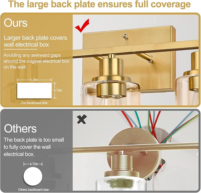 3-Light Vanity Lights with Clear Glass Shades, Brushed Gold Bathroom Light Fixtures Over Mirror, Modern Bathroom Wall Lamp for Mirror Living Room Cabinet Bedroom Porch-Ruum Studio Home