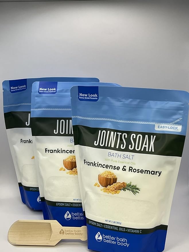 Joints Bath Soak (3 Pack with Scoop) Soothing Epsom Salt with Rosemary and Frankincense Essential Oils Plus Vitamin Crystals in BPA Free Pouch Three 2 lbs Pouches 6 Lbs Total-Ruum Studio Home