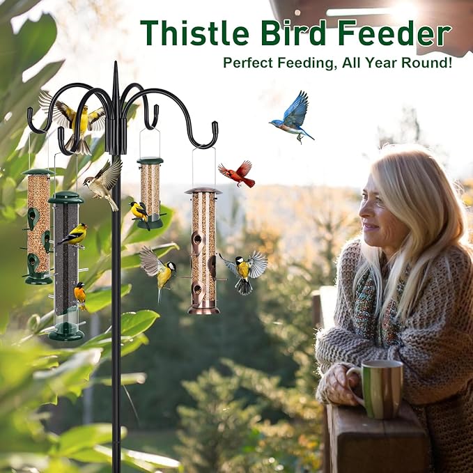 FEED GARDEN Finch Feeders for Outside, Nyjer & Thistle Bird Feeders, 15 Inch Tube Feeder with 12 Small Ports & 8 Perches, Durable Metal Design for Outdoor Hanging, Easy Fill & Clean-Ruum Studio Home